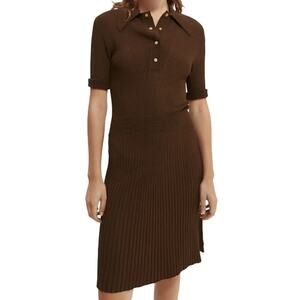 NWT SCOTCH & SODA Knitted & Ribbed Flare Dress In Brown Womens Medium